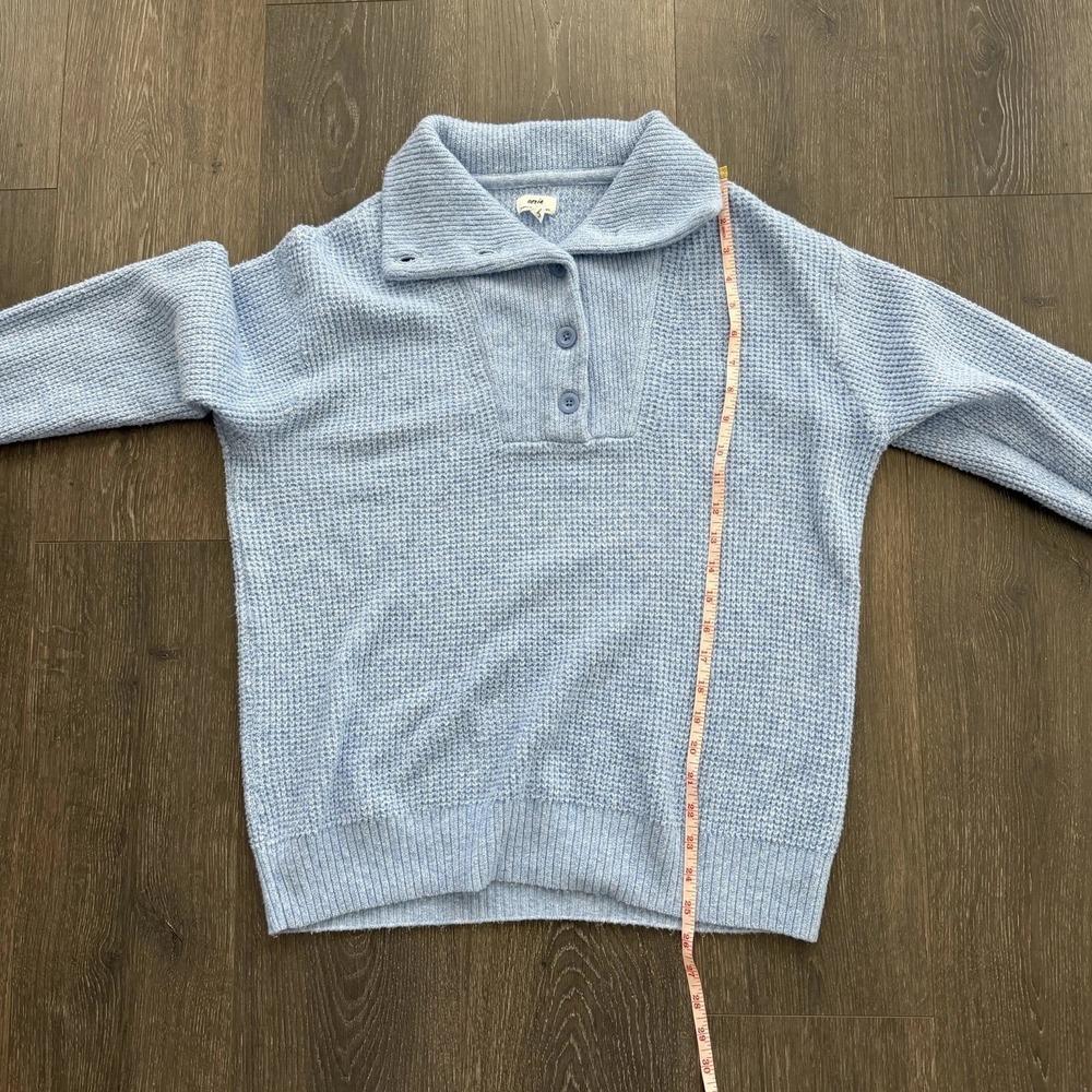 Aerie Soft Waffle Knit Collard Slouchy Oversized Pullover Sweater Blue XS Boho - Picture 8 of 8
